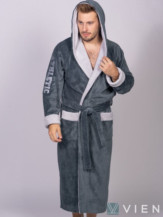 Халат мужской БАМБУК велюровый с капюшоном ATLETIK цвет Серый
