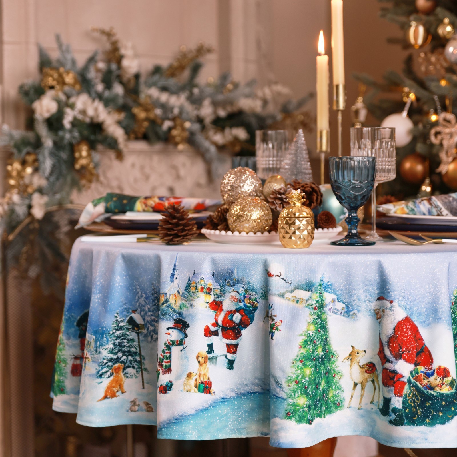 НГ Скатерть КРУГ D150 Саржа хлопок 100% Этель Рождественский Вечер