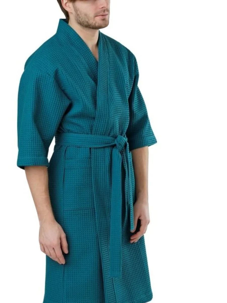 Халат мужской Хлопок вафельный Кимоно цвет Изумруд