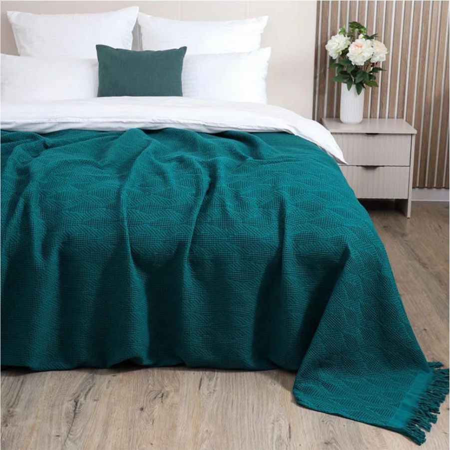 Покрывало-простыня вафельное "Ромбы" изумрудное
