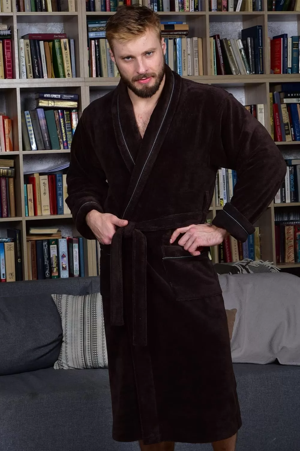 Халат мужской БАМБУК велюровый DANIEL цвет Шоколад
