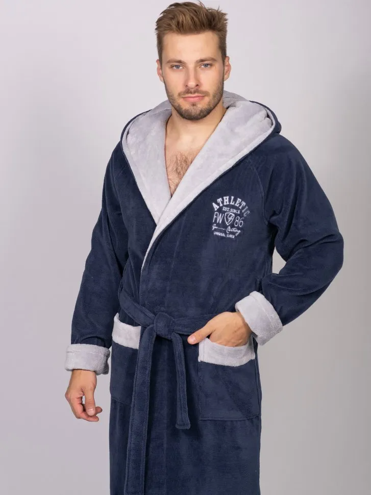 Халат мужской БАМБУК велюровый с капюшоном ATLETIK цвет Джинс
