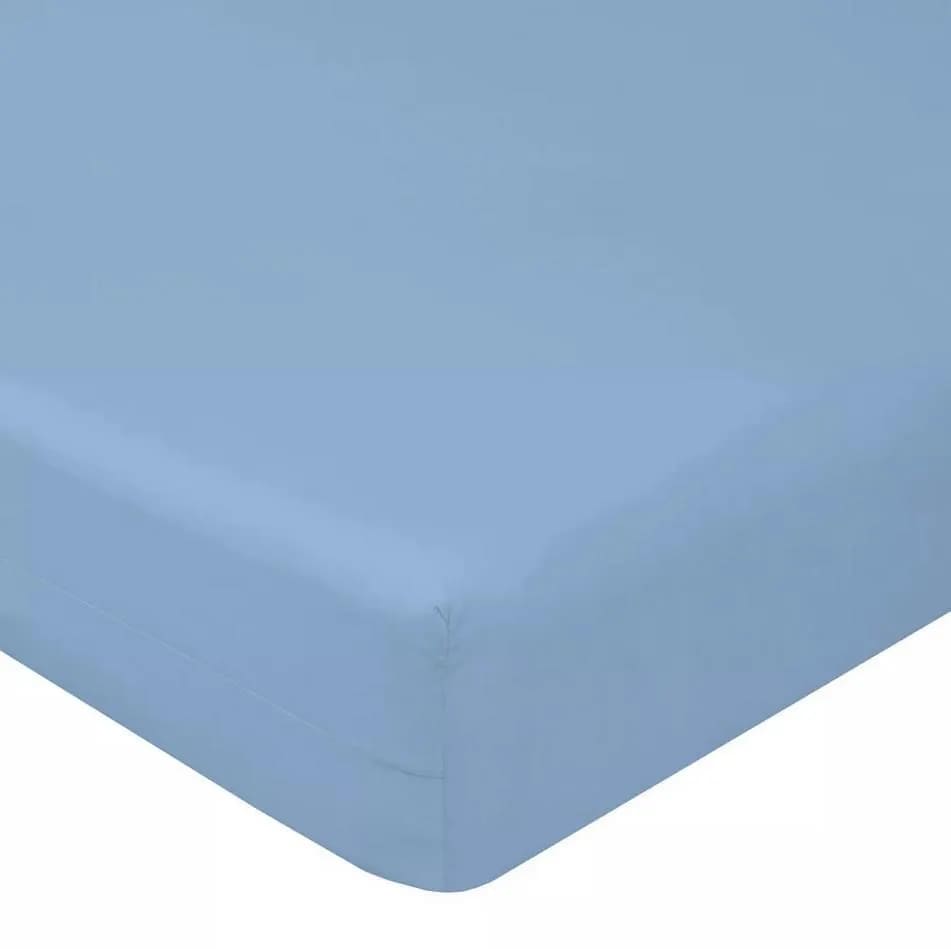 Простыня сатин на резинке хлопок Luxsonia голубой