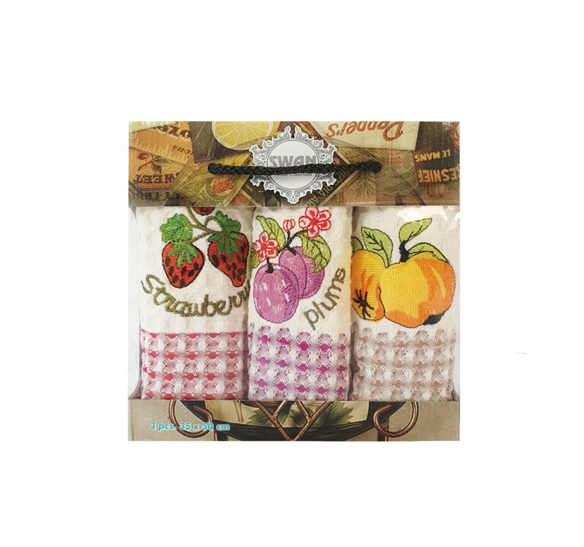 д/кухни Набор Полотенец 35х50х3шт Вафля 100%хлопок SWAN Фрукты