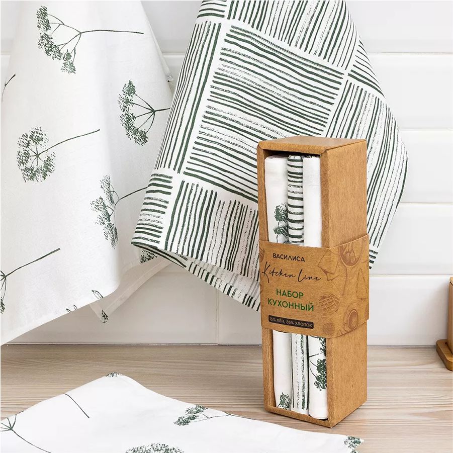 Комплект полотенец д/Кухни 47*60*3 шт полулён Василиса Веточки/Сканди