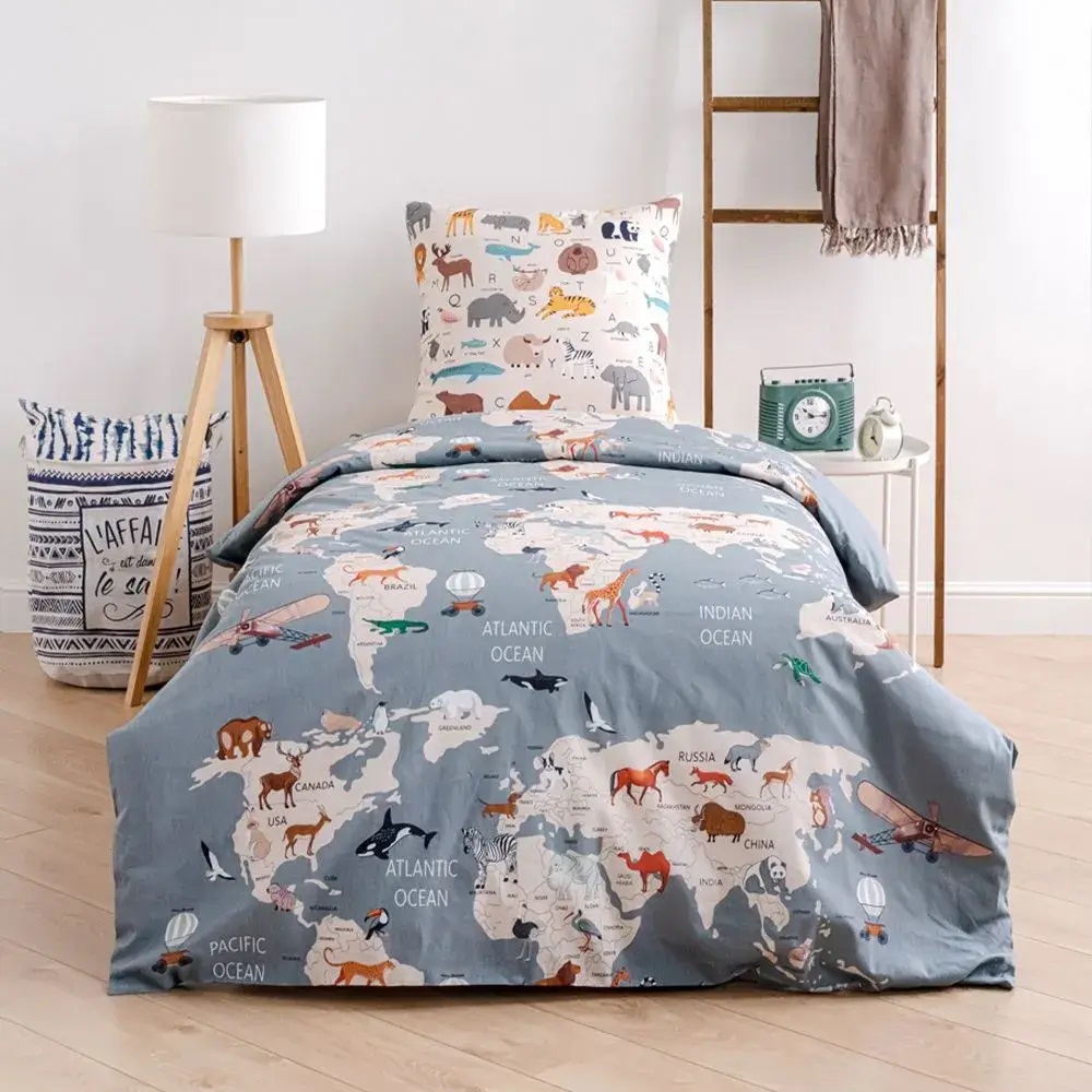 КПБ 1.5сп ПОПЛИН ДЕТский нав.70*70*1 100% хлопок Твой стиль География 10223/1