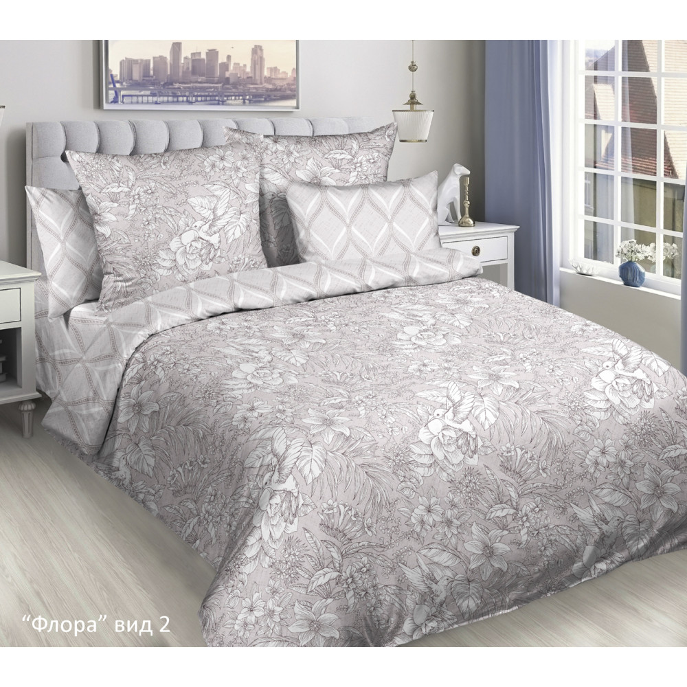 КПБ 2сп евро ПОПЛИН нав.70*70*2 100% хлопок "Лидертекс" Флора 2