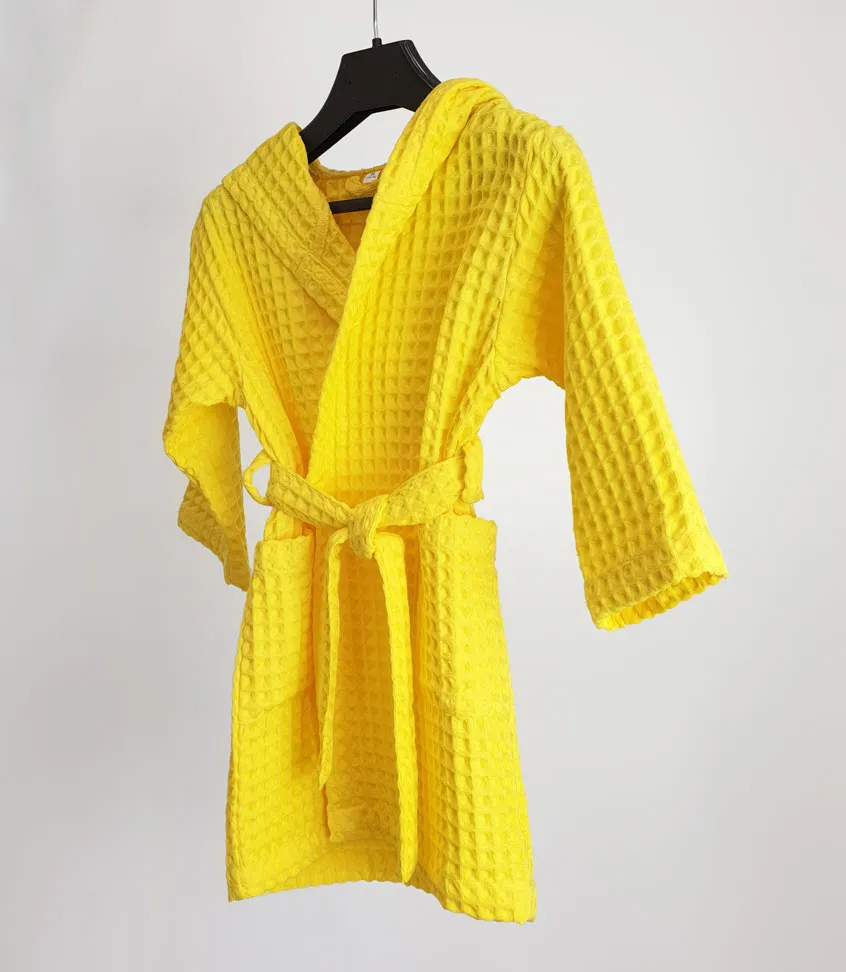 Халат детский хлопок вафельный с капюшоном Бохо цвет Бани